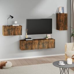 Berkfield Home 4 Piece TV Cabinet Set Smoked Oak Engineered Wood in Brown - thumbnail 1