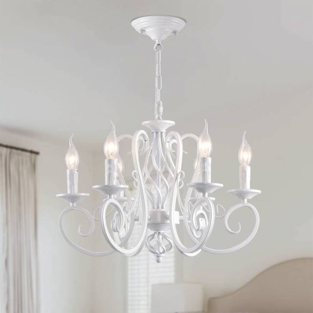 NIVOR French Country Chandelier Farmhouse Candle Iron Metal Pendant Light in White - image 1