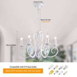 NIVOR French Country Chandelier Farmhouse Candle Iron Metal Pendant Light in White - thumbnail 2