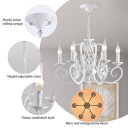 NIVOR French Country Chandelier Farmhouse Candle Iron Metal Pendant Light in White - thumbnail 8