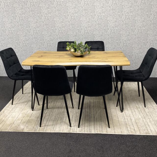KOSY KOALA Dining Table & 6 Black Velvet Chairs Set Stylish Dining Room Furniture in Brown - image 1