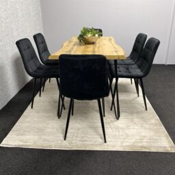 KOSY KOALA Dining Table & 6 Black Velvet Chairs Set Stylish Dining Room Furniture in Brown - thumbnail 2