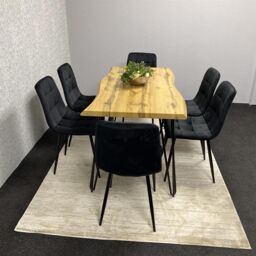 KOSY KOALA Dining Table & 6 Black Velvet Chairs Set Stylish Dining Room Furniture in Brown - thumbnail 9