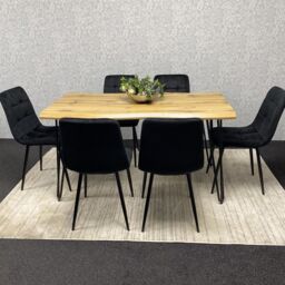 KOSY KOALA Dining Table & 6 Black Velvet Chairs Set Stylish Dining Room Furniture in Brown