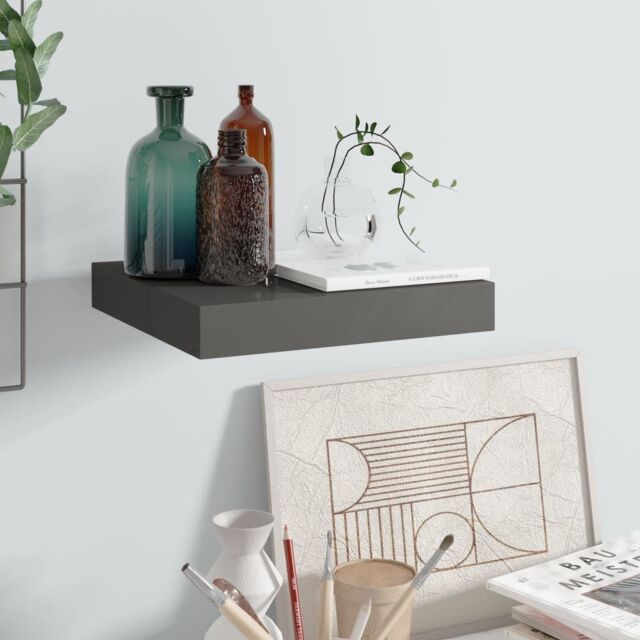 Berkfield Home Floating Wall Shelf High Gloss Grey 23x23.5x3.8 cm MDF - image 1