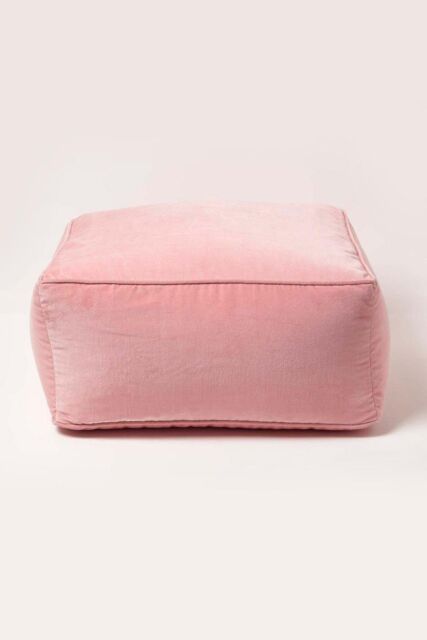 Homescapes Velvet Pouffe Bean Cube in Pink - image 1