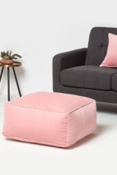Homescapes Velvet Pouffe Bean Cube in Pink - thumbnail 2