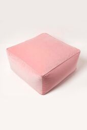 Homescapes Velvet Pouffe Bean Cube in Pink - thumbnail 3