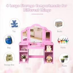 Costway 2 In 1 Kids Vanity Table Children Dressing Table Set in Pink - thumbnail 5