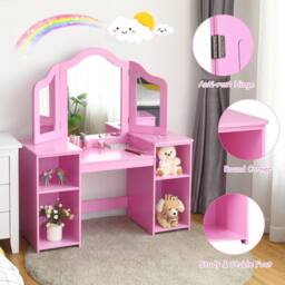 Costway 2 In 1 Kids Vanity Table Children Dressing Table Set in Pink - thumbnail 6