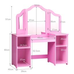 Costway 2 In 1 Kids Vanity Table Children Dressing Table Set in Pink - thumbnail 2