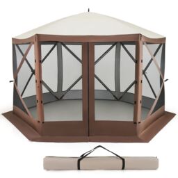 Costway 350 x 230 cm Pop-up Gazebo Tent Outdoor Canopy Sun Shelter in Dark Brown - thumbnail 1