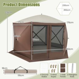 Costway 350 x 230 cm Pop-up Gazebo Tent Outdoor Canopy Sun Shelter in Dark Brown - thumbnail 2