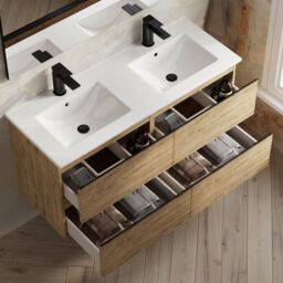 Banyetti Vatilla 1200mm Wall Hung Vanity Unit with Lira Basin - Ostippo Oak in Light Oak - thumbnail 3