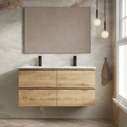 Banyetti Vatilla 1200mm Wall Hung Vanity Unit with Lira Basin - Ostippo Oak in Light Oak