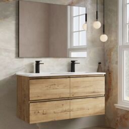 Banyetti Vatilla 1200mm Wall Hung Vanity Unit with Lira Basin - Ostippo Oak in Light Oak - thumbnail 2