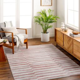 Livabliss San Francisco-Modern Pink Grey Green Burgundy Black Graphic Living Rug in Coral - Size: 200 cm x 275 cm - thumbnail 1
