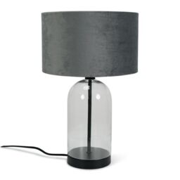 ValueLights Jessy Black Glass Table Lamp With Grey Velvet Shade - thumbnail 2