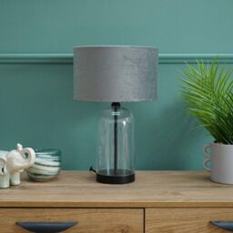 ValueLights Jessy Black Glass Table Lamp With Grey Velvet Shade - thumbnail 4