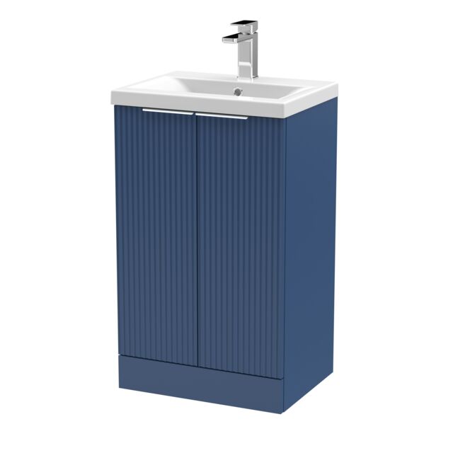 Balterley Fluted Front Floor Standing 2 Door Vanity Basin Unit 500mm, Satin Blue - image 1
