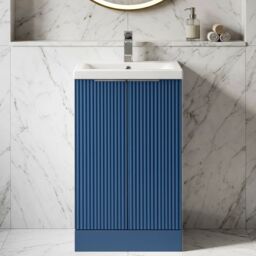 Balterley Fluted Front Floor Standing 2 Door Vanity Basin Unit 500mm, Satin Blue - thumbnail 8