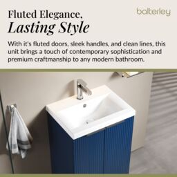 Balterley Fluted Front Floor Standing 2 Door Vanity Basin Unit 500mm, Satin Blue - thumbnail 4