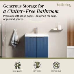 Balterley Fluted Front Floor Standing 2 Door Vanity Basin Unit 500mm, Satin Blue - thumbnail 3