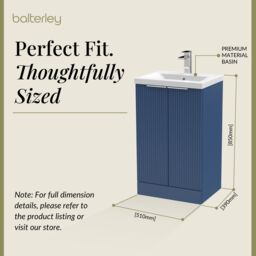Balterley Fluted Front Floor Standing 2 Door Vanity Basin Unit 500mm, Satin Blue - thumbnail 5