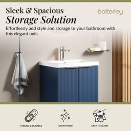 Balterley Fluted Front Floor Standing 2 Door Vanity Basin Unit 500mm, Satin Blue - thumbnail 2