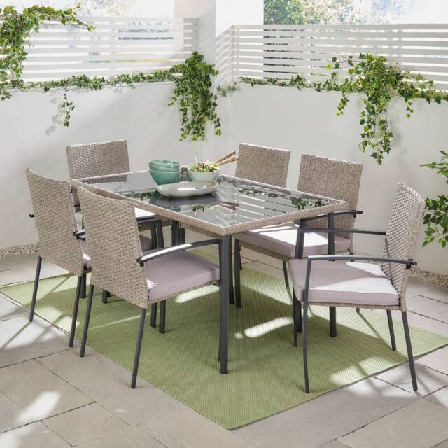 VonHaus Rattan Effect 6 Seater Garden Dining Table & Chairs Set in Grey - Size: 1 Pack - image 1