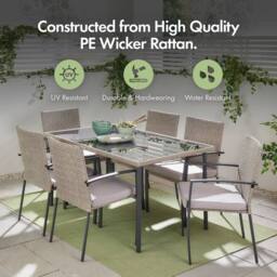 VonHaus Rattan Effect 6 Seater Garden Dining Table & Chairs Set in Grey - Size: 1 Pack - thumbnail 4