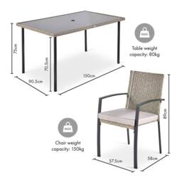 VonHaus Rattan Effect 6 Seater Garden Dining Table & Chairs Set in Grey - Size: 1 Pack - thumbnail 9