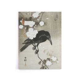 "Artery8 Crow With Cherry Blossom Flowers Canvas Wall Art Print Koson in Grey - Size: W18"" x H24""" - thumbnail 1