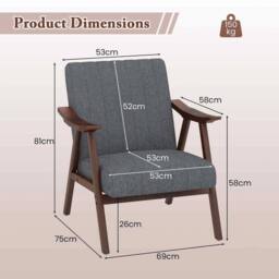 Kelvenix Modern Accent Chair Ergonomic in Grey - Size: 0.6m2 - thumbnail 2