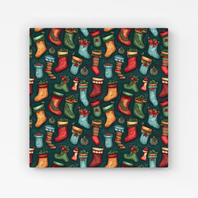 Warren Reed - Designer Christmas Stockings Canvas in Green - Size: w10 inch x h10 inch - image 1