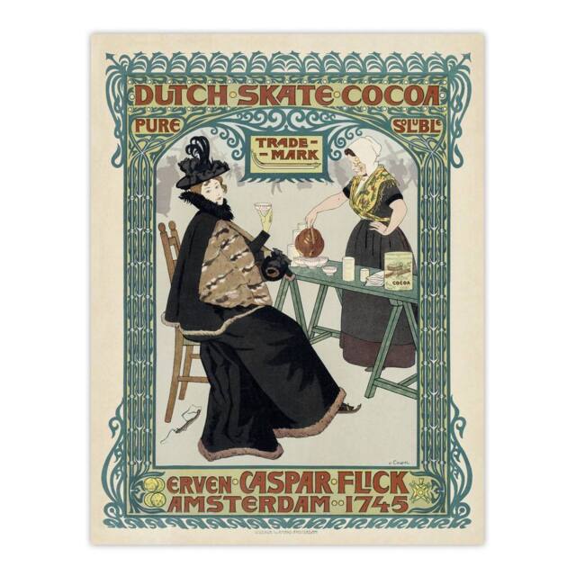 "Artery8 Dutch Skate Cocoa Advert Vintage Wall Art Print Georg van Caspel in Green - Size: W12"" x H16""" - image 1