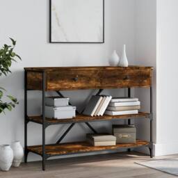 Berkfield Home Console Table with Drawers & Shelves Smoked Oak Engineered Wood in Brown - thumbnail 2