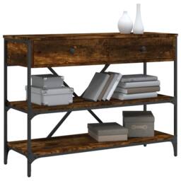 Berkfield Home Console Table with Drawers & Shelves Smoked Oak Engineered Wood in Brown - thumbnail 3