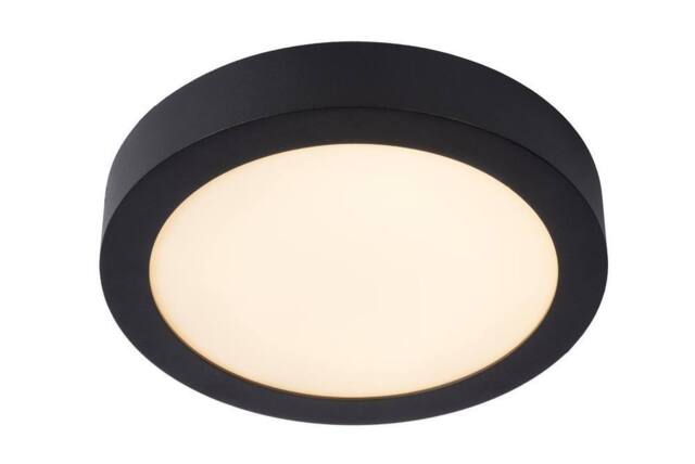 Lucide 'BRICE' Dimmable Stylish Round Bathroom LED Flush Ceiling Light in Black - image 1