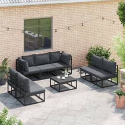 Berkfield Home Garden Sofa Set 7 pcs Black 353 x 141.5 x 71 cm Aluminium - thumbnail 5