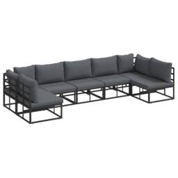 Berkfield Home Garden Sofa Set 7 pcs Black 353 x 141.5 x 71 cm Aluminium - thumbnail 2