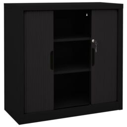 Berkfield Home Sliding Door Cabinet Black 90x40x90 cm Steel - Size: 90 x 40 x 90 cm - thumbnail 5