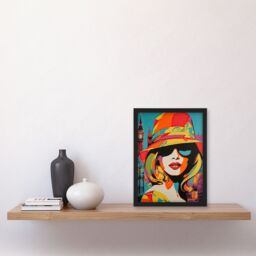 Artery8 Wall Art Print 1960s London Chic Retro Neon Orange Blue Woman Portrait With Big Ben Vibrant Bold Bright Colourful Painting Art Framed - thumbnail 4