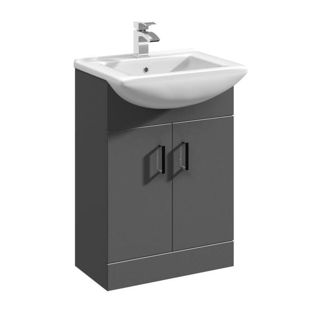Balterley Floor Standing Bathroom 2 Door Vanity & Basin Unit 550mm, Dark Grey - image 1