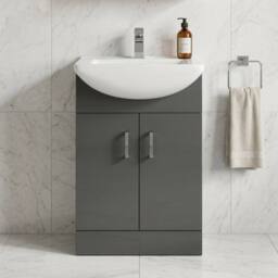 Balterley Floor Standing Bathroom 2 Door Vanity & Basin Unit 550mm, Dark Grey - thumbnail 3