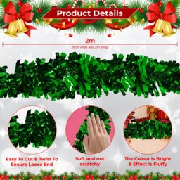 Neel Blue Christmas Shiny Metallic Chunky Tinsel Garland, 6.5ft in Emerald - thumbnail 2