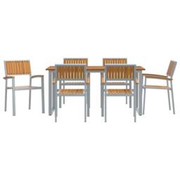 Berkfield Home Modern Garden Dining Set Set of 7 Grey, Brown Powder-Coated Steel in Grey - thumbnail 7