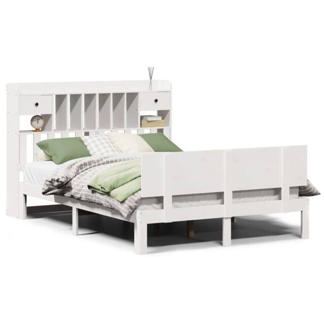 Berkfield Home Bookcase Bed without Mattress White 140x200cm Solid Wood Pine - Size: 140x200 cm - image 1
