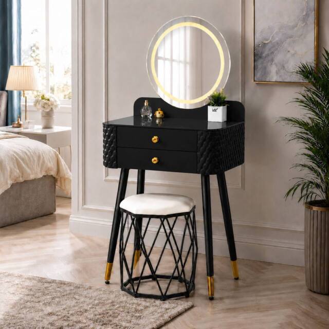 MN Furniture Modern Dressing Table with LED Mirror & Storage Drawer W60 × H127cm in Black - image 1