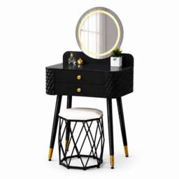 MN Furniture Modern Dressing Table with LED Mirror & Storage Drawer W60 × H127cm in Black - thumbnail 2